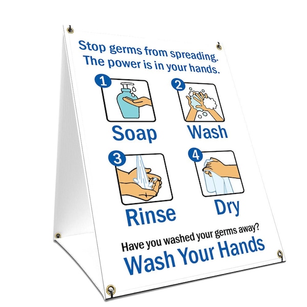 OSHA Notice Sign, Stop Germs, 18in X 24in A-frame Heavy Duty, 24" W, 18" L, Stop Germs